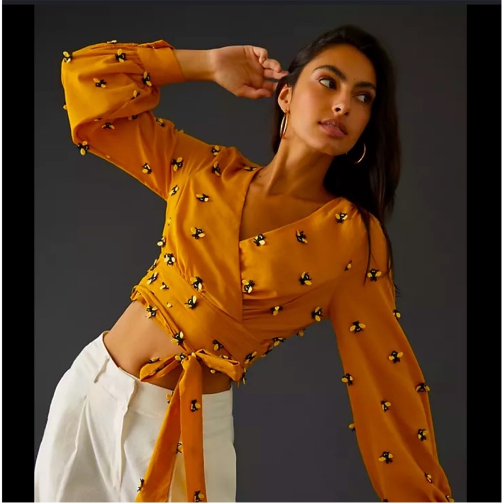 Maeve Mustard Yellow Wrap Blouse